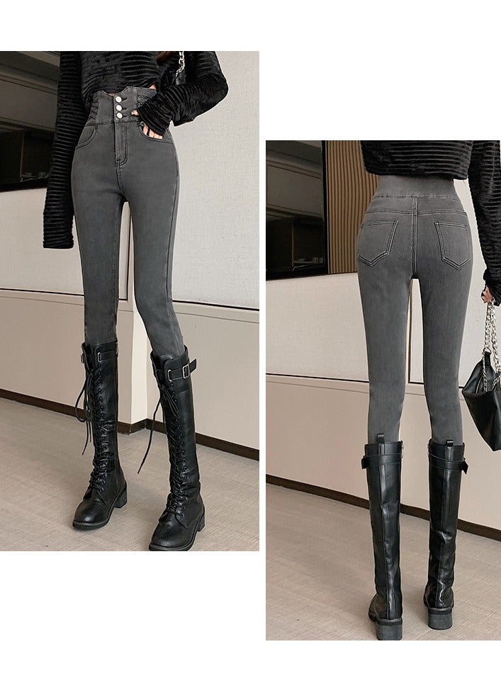 KUYING Ultra-High Waisted Women's Small Foot Pants Slimming Skinny Pencil Pants Belly Lift Jeans  - Image 2