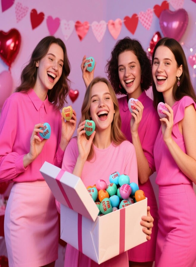 Liliful ليليفول ١٠٠ قطعة ٢٤ قطعة كرات ضغط على شكل قلب هدايا عيد الحب ألعاب تململ حلوى عيد الحب لتخفيف التوتر كرة ضغط على شكل قلب لتخفيف القلق هدية مكافأة لزميل العمل الموظف (ماكارون) - Image 4