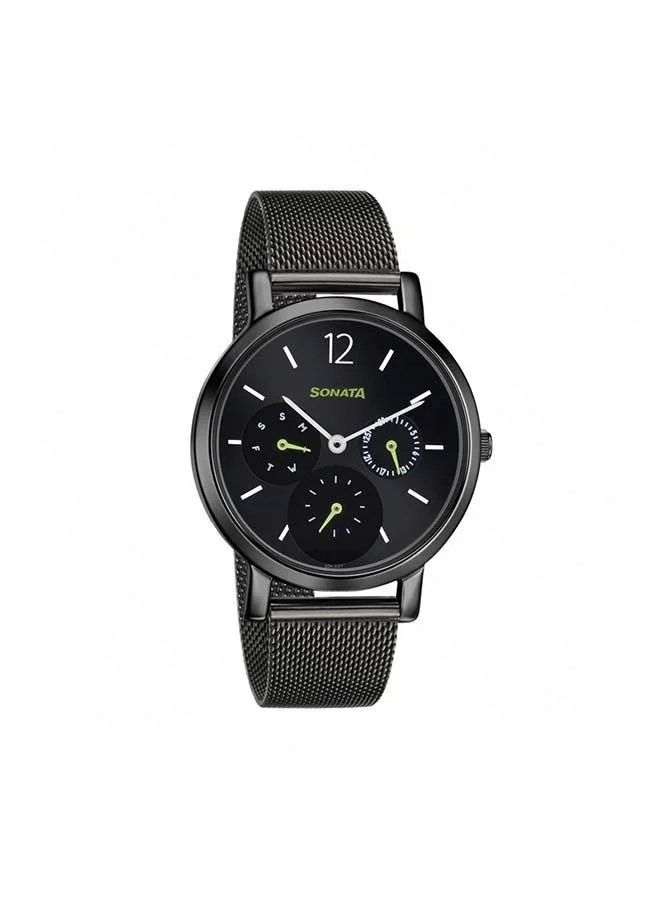 Sonata Round Shape Metal Chronograph Wrist Watch 8164NM03 36mm Black