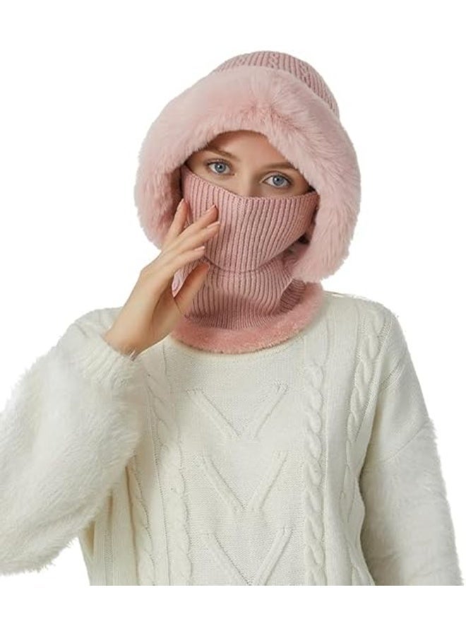 Women Winter Balaclava One Piece Skull Beanie Hat Knitted Circle Scarf Set Ski Snow Slouchy Fleece Lined Hats - Image 2