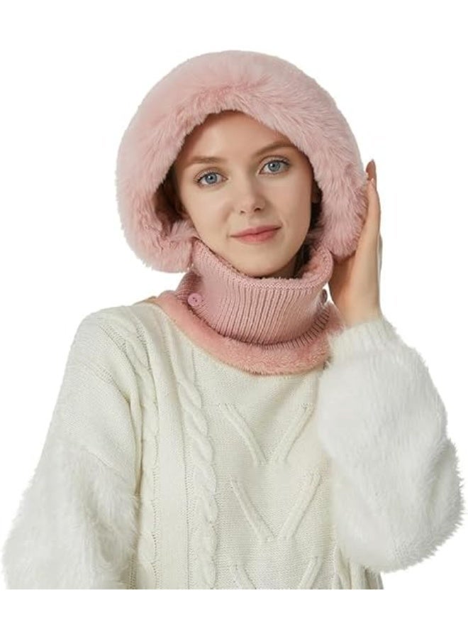 Women Winter Balaclava One Piece Skull Beanie Hat Knitted Circle Scarf Set Ski Snow Slouchy Fleece Lined Hats - Image 3