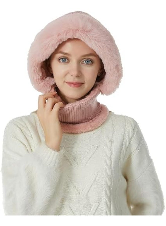 Women Winter Balaclava One Piece Skull Beanie Hat Knitted Circle Scarf Set Ski Snow Slouchy Fleece Lined Hats - Image 4