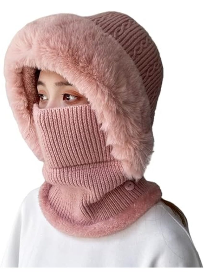 Women Winter Balaclava One Piece Skull Beanie Hat Knitted Circle Scarf Set Ski Snow Slouchy Fleece Lined Hats - Image 1