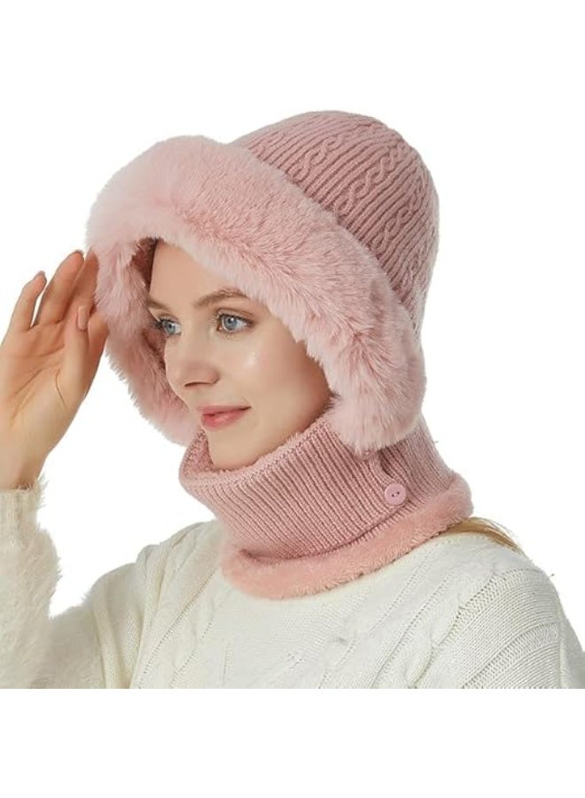 Women Winter Balaclava One Piece Skull Beanie Hat Knitted Circle Scarf Set Ski Snow Slouchy Fleece Lined Hats - Image 5