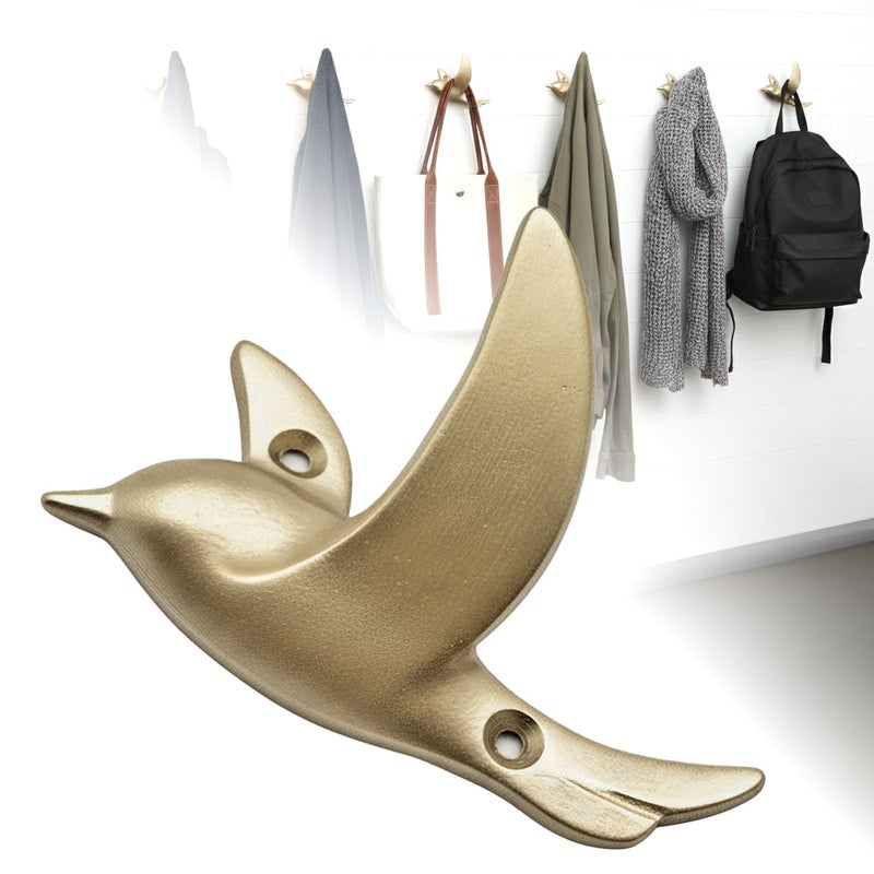 Ambipolar Flying Bird Iron Cast Decorative Bird Wall Mounted Coat Hooks (Robin Gold) - Image 1