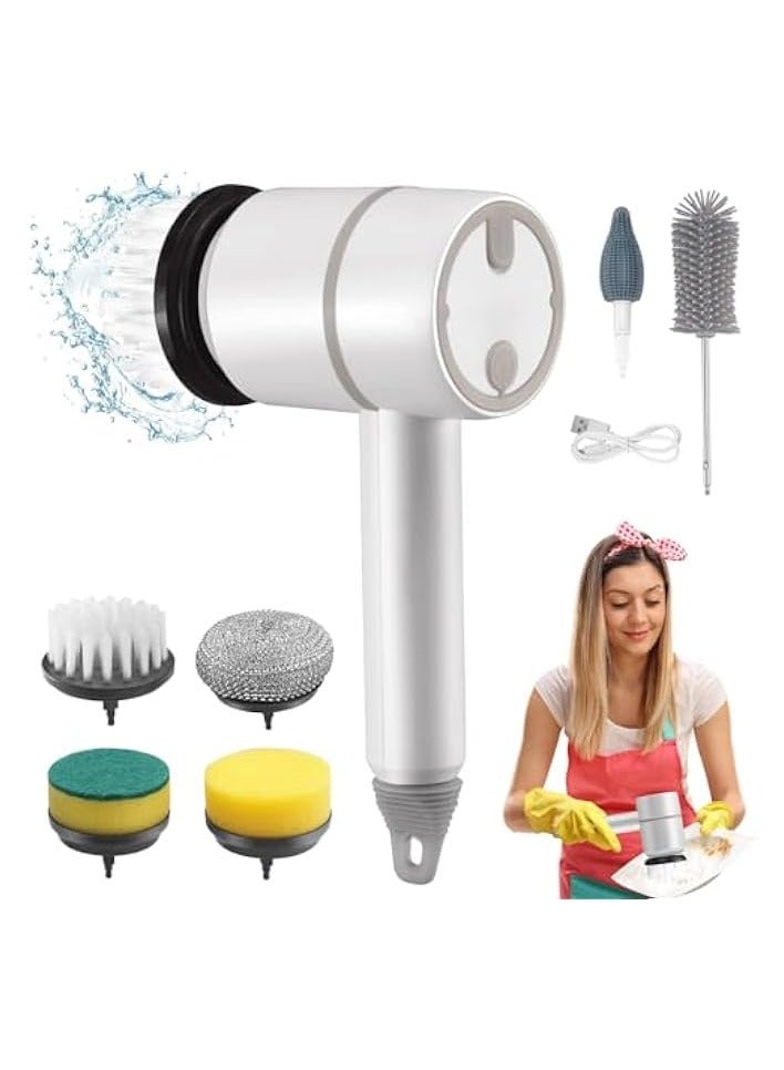 erorex Electric Spin Scrubber, Portable Cleaning Brush with 6 Replaceable Brush Heads 3 Rotating Speeds Scrubbing Brush Rechargeable Power Scrubber for Kitchen, Bathroom, Tile, Floor, Window (White) - Image 1
