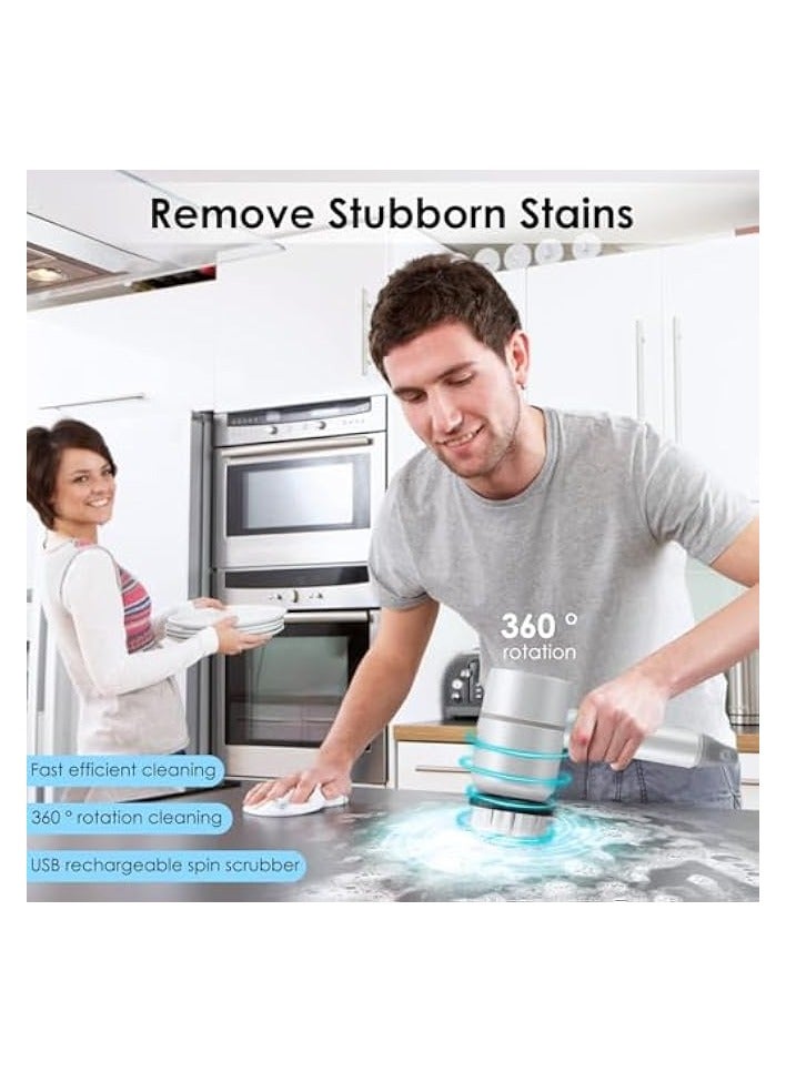 erorex Electric Spin Scrubber, Portable Cleaning Brush with 6 Replaceable Brush Heads 3 Rotating Speeds Scrubbing Brush Rechargeable Power Scrubber for Kitchen, Bathroom, Tile, Floor, Window (White) - Image 4