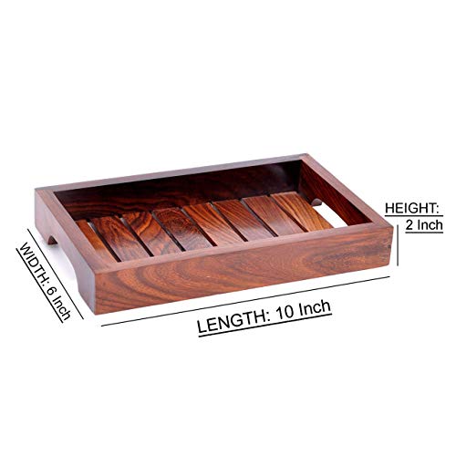 Hashcart Sheesham Wood Handcrafted Serving Tray, Standard, Brown, 3 Piece - Image 5