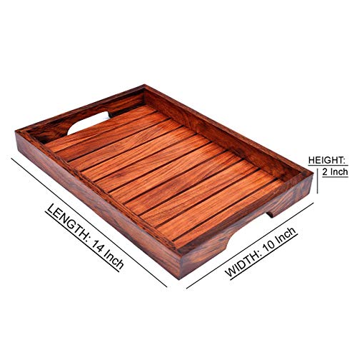 Hashcart Sheesham Wood Handcrafted Serving Tray, Standard, Brown, 3 Piece - Image 3