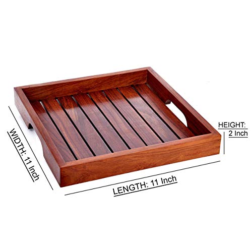 Hashcart Sheesham Wood Handcrafted Serving Tray, Standard, Brown, 3 Piece - Image 4