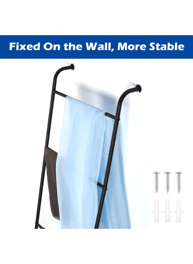 OUSHENG Blanket Ladder Decorative Towel Rack Holder for Bathroom, Wall Leaning Metal Drying Quilt Stand for Living Room Bedroom Farmhouse Home Decor, for Women Mom Mother Her Wife - Black  - Image 2
