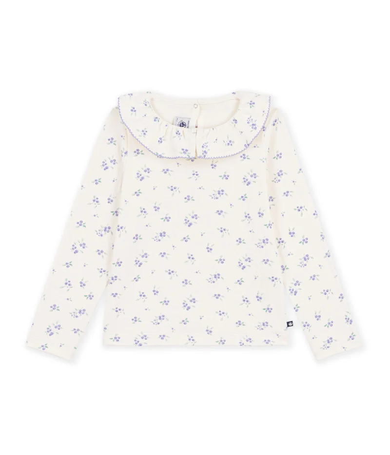 Petit Bateau Children's Long-Sleeved Floral T-Shirt With A Collar