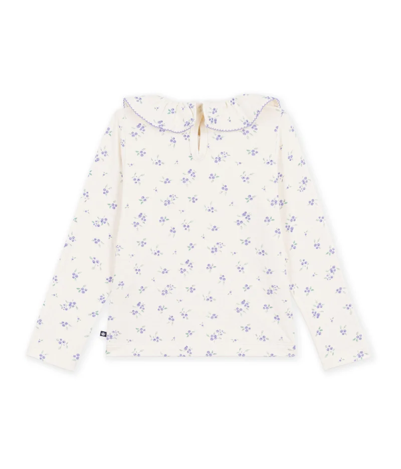 Petit Bateau Children's Long-Sleeved Floral T-Shirt With A Collar