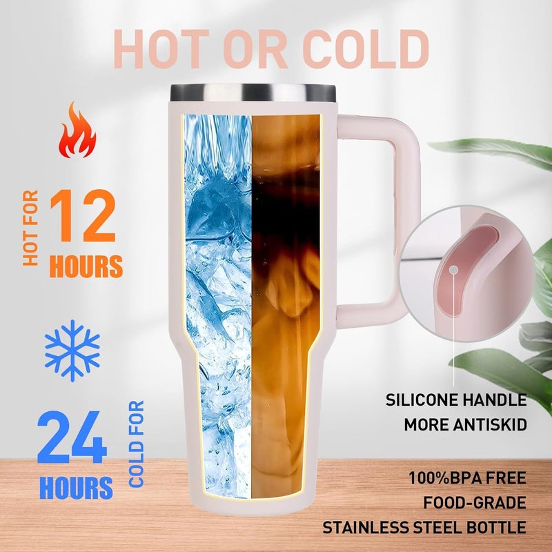JEMICA 40 oz Tumbler with Handle Travel Mug Straw Covers Cup with Lid Insulated Stainless Steel Water Iced Tea Coffee Gift - Image 3