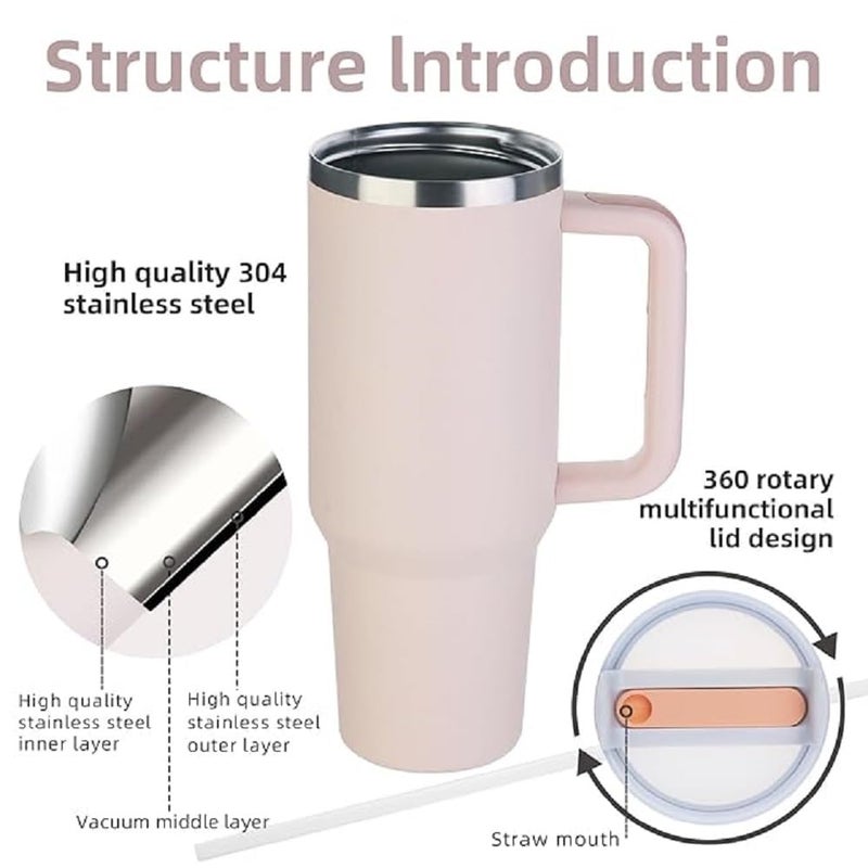 JEMICA 40 oz Tumbler with Handle Travel Mug Straw Covers Cup with Lid Insulated Stainless Steel Water Iced Tea Coffee Gift - Image 2