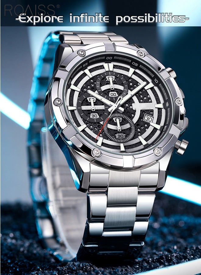 roaiss Men's Chronograph Quartz Watch, Analog Display Round Dial with Three Subdials, Luminous Waterproof Multifunction Business Wristwatch as Gift for Men - Image 3