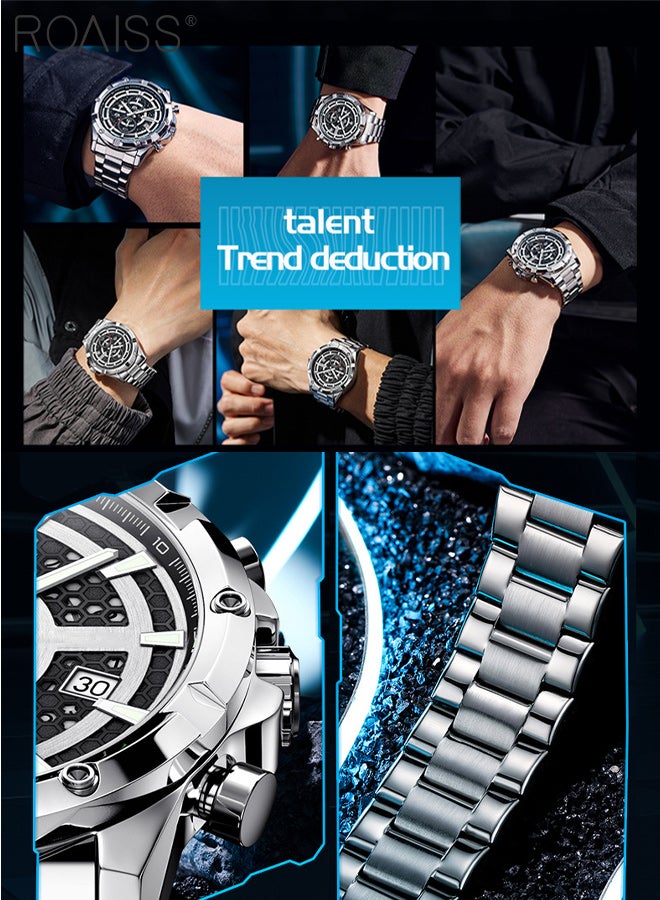 roaiss Men's Chronograph Quartz Watch, Analog Display Round Dial with Three Subdials, Luminous Waterproof Multifunction Business Wristwatch as Gift for Men - Image 4