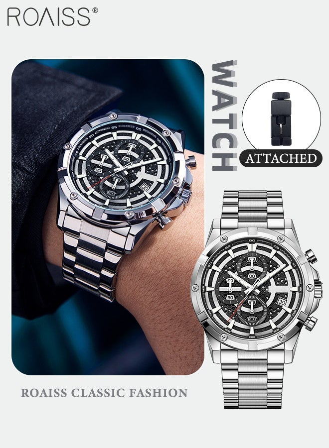 roaiss Men's Chronograph Quartz Watch, Analog Display Round Dial with Three Subdials, Luminous Waterproof Multifunction Business Wristwatch as Gift for Men - Image 1