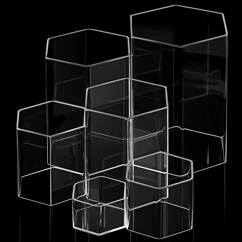Jetec Jetec Hexagonal Jewelry Display Risers Hexagonal Market Display Risers Stands Acrylic Showcase Acrylic Stand for Jewelry Model Figures Decoration 6 SizesClear6 Pieces