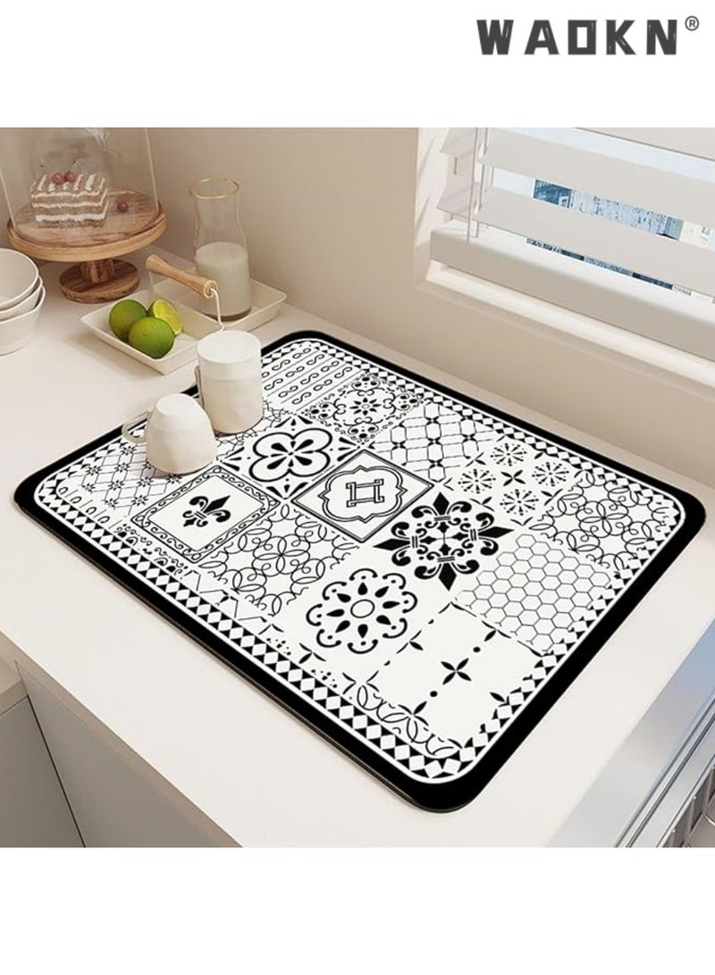 دبليو أيه أو كي أن سوبر امتصاص صحون تجفيف حصيرة لمطابخ العداد - مقاومة للبقع، التسرب-مقاومة للحرارة وسهلة التنظيف - مثالية لمطابق، المغسلات، رف الصحون، وآلات القهوة، 16 "x18" (40 * 50 سم) - Image 2