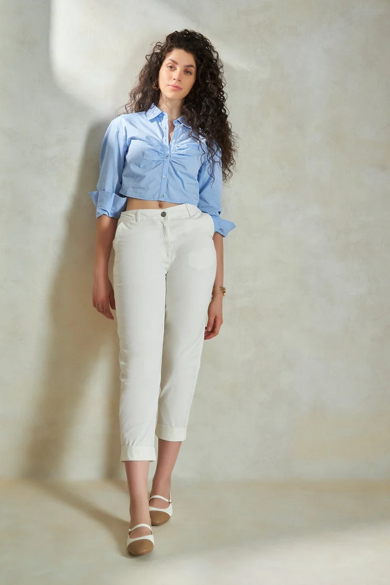 Virgio Cotton Crop Daywear Shirts With Ruching for Women