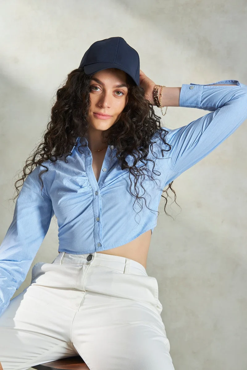 Virgio Cotton Crop Daywear Shirts With Ruching for Women