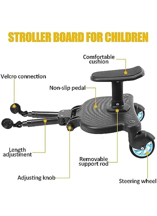 MIXDE Stroller Board with Detachable Seat, 2 in 1 Sit and Stand Stroller Glider Board for Most Strollers, Holds Children Up to 55 LBs Stroller Standing Board (Blue)  - Image 2