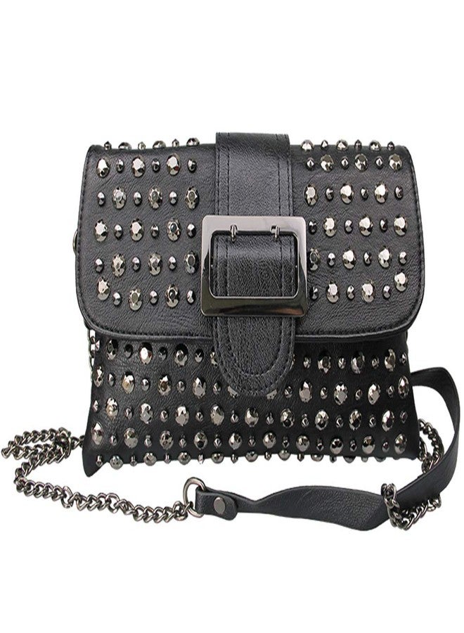 Rullar Women Ladies Punk Rivet Purse Satchel PU Leather Shoulder Crossbody Top-handle Bag Tote Handbag Black - Image 1