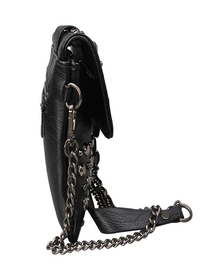 Rullar Women Ladies Punk Rivet Purse Satchel PU Leather Shoulder Crossbody Top-handle Bag Tote Handbag Black - Image 5