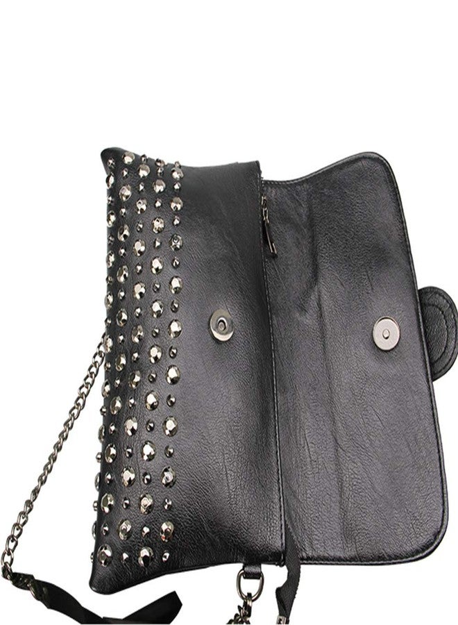 Rullar Women Ladies Punk Rivet Purse Satchel PU Leather Shoulder Crossbody Top-handle Bag Tote Handbag Black - Image 4