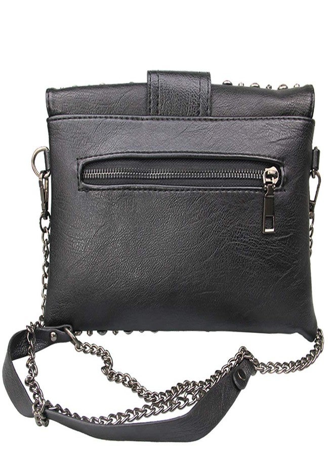 Rullar Women Ladies Punk Rivet Purse Satchel PU Leather Shoulder Crossbody Top-handle Bag Tote Handbag Black - Image 3