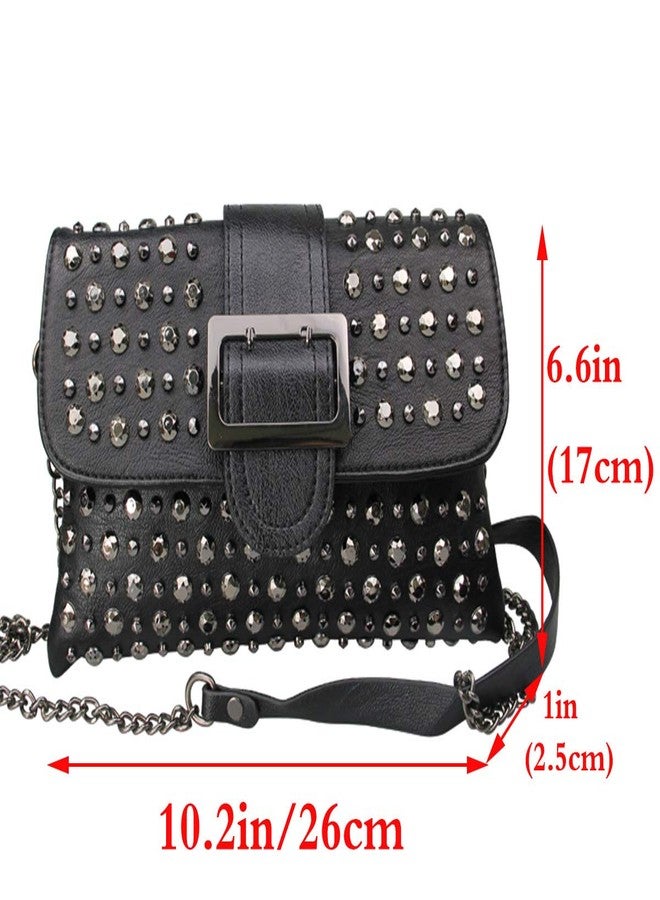 Rullar Women Ladies Punk Rivet Purse Satchel PU Leather Shoulder Crossbody Top-handle Bag Tote Handbag Black - Image 2