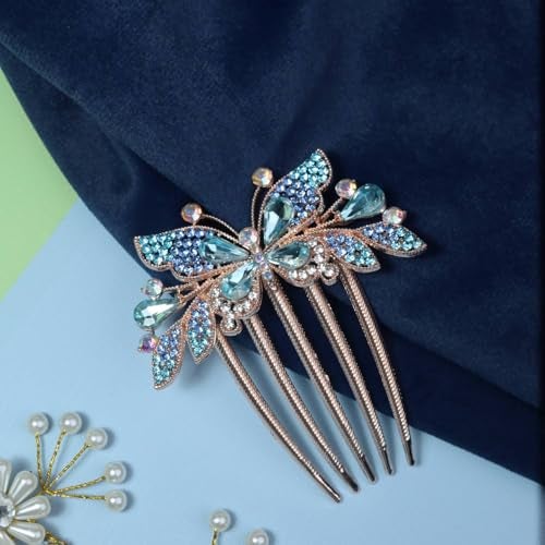 BellaStella Premium Rhinestone Flower Hair Comb Hairpin Hair Dressing For Wedding Prom (Pack of 5) (Blue-1) - Image 5