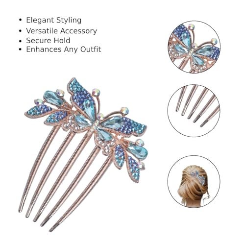 BellaStella Premium Rhinestone Flower Hair Comb Hairpin Hair Dressing For Wedding Prom (Pack of 5) (Blue-1) - Image 2