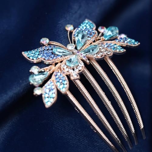 BellaStella Premium Rhinestone Flower Hair Comb Hairpin Hair Dressing For Wedding Prom (Pack of 5) (Blue-1) - Image 4