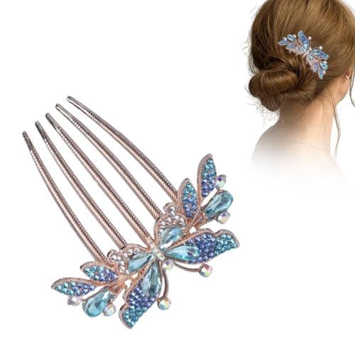 BellaStella Premium Rhinestone Flower Hair Comb Hairpin Hair Dressing For Wedding Prom (Pack of 5) (Blue-1) - Image 1