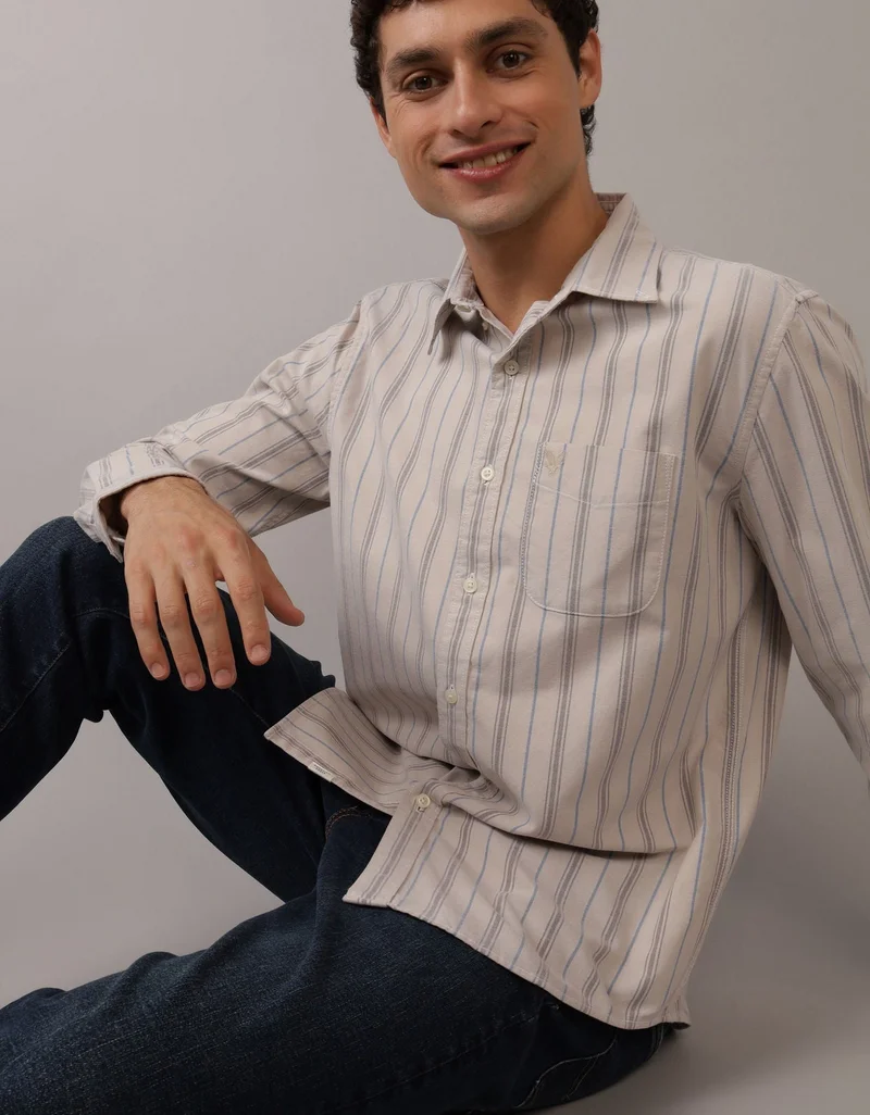 American Eagle AE Striped Everyday Oxford Button-Up Shirt