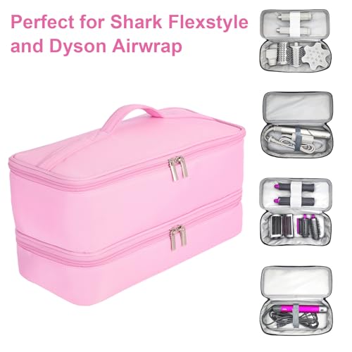 GENCAM Double-Layer Carrying Case for Shark Flexstyle, Travel Case for Shark 430/440 Flex Style, Portable Storage Bag for Shark Flexstyle/Dyson Airwrap Styler and Attachments (pink) - Image 3