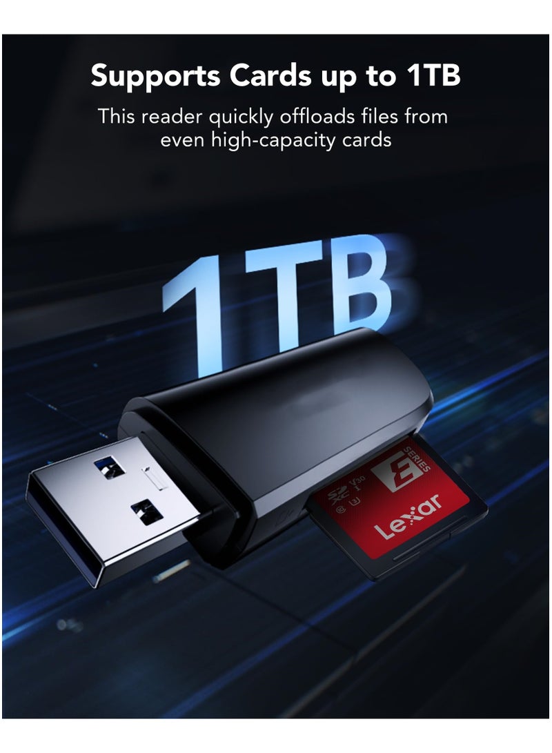 سيوسي قارئ USB A بفتحة مزدوجة، USB 3.2 Gen 1 يصل إلى 104 ميجابايت ثانية، لمحول قارئ بطاقات الكاميرا SD Micro SD SDHC SDXC، قارئ بطاقات OTG Micro SD لأجهزة الكمبيوتر المحمول والهواتف الذكية والكمبيوتر اللوحي - Image 3