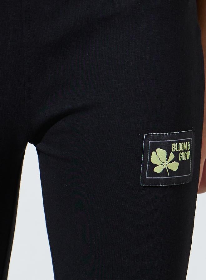 Styli Girls Black Solid Full Length Fit and Flare Leggings With Patchwork Detail - Image 3