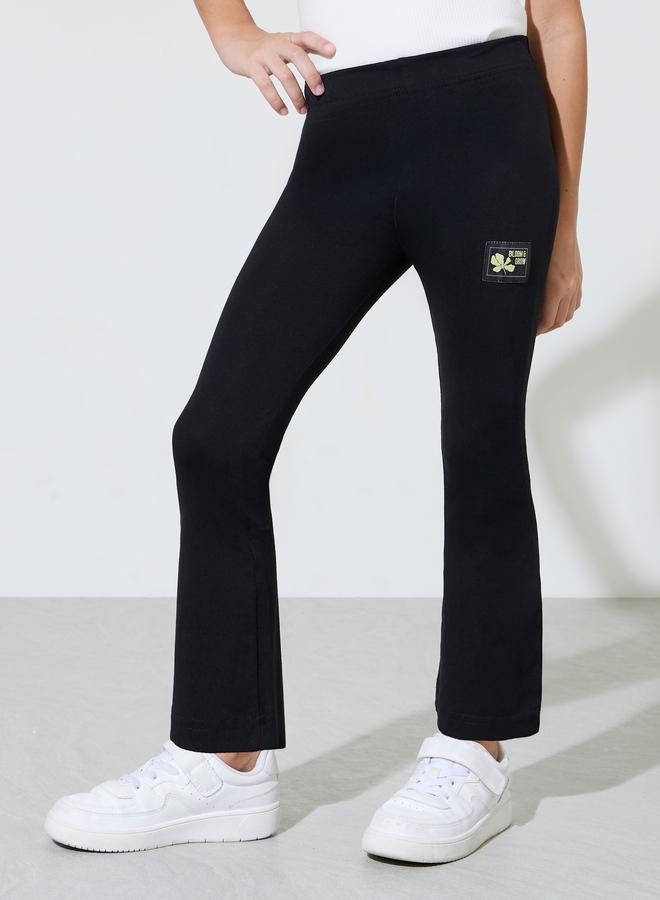 Styli Girls Black Solid Full Length Fit and Flare Leggings With Patchwork Detail - Image 2