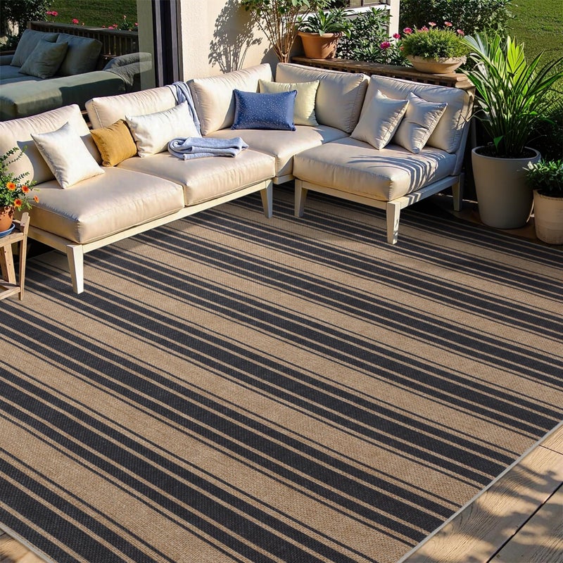 Zeeinx Striped Easy Jute Rug 8x10 Outdoor Rug Large Washable Rugs for Living Room Patio Non Slip Neutral Farmhouse Indoor Outdoor Carpet for Backyard Patio Office - Image 2