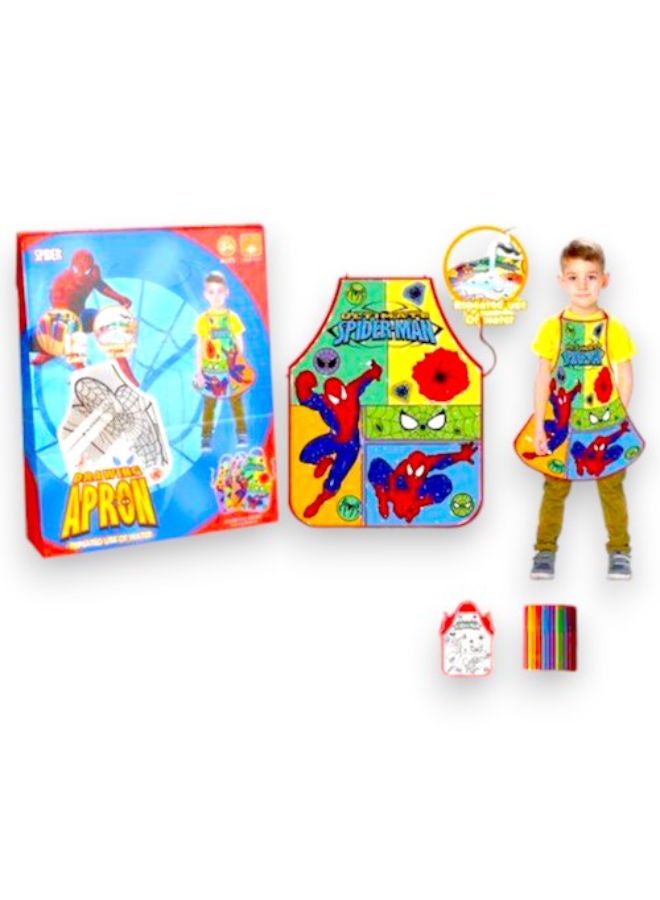 Spider-Man Kids Drawing Apron – Reusable with Water & 12 Colors - Image 1