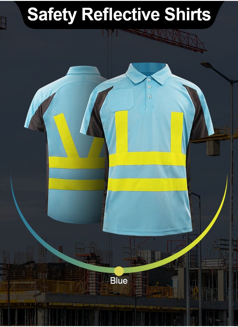 Zuolaya - Safety Polo Shirt with 2 Inchs Reflective Stripes High Visibility T-Shirt Short Sleeves WorkWear Blue/Black - Image 1