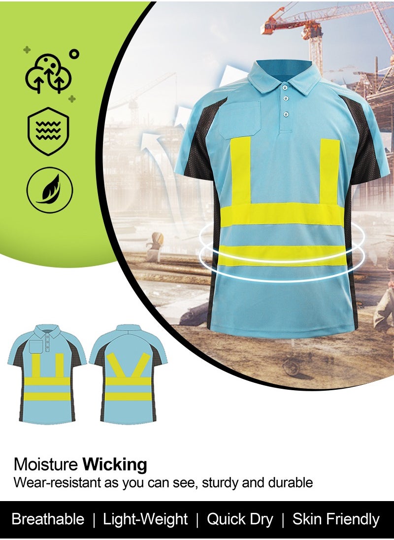 Zuolaya - Safety Polo Shirt with 2 Inchs Reflective Stripes High Visibility T-Shirt Short Sleeves WorkWear Blue/Black - Image 1