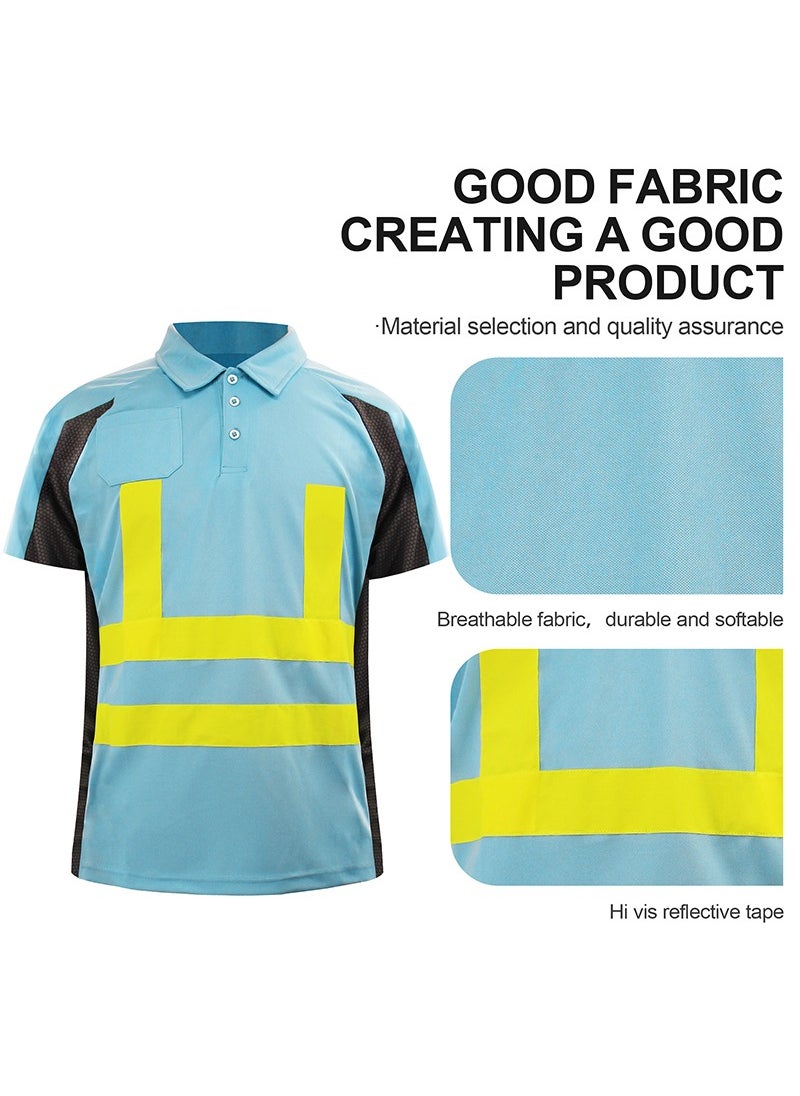 Zuolaya - Safety Polo Shirt with 2 Inchs Reflective Stripes High Visibility T-Shirt Short Sleeves WorkWear Blue/Black - Image 1