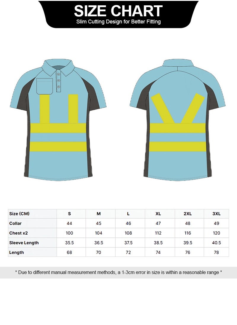 Zuolaya - Safety Polo Shirt with 2 Inchs Reflective Stripes High Visibility T-Shirt Short Sleeves WorkWear Blue/Black - Image 1