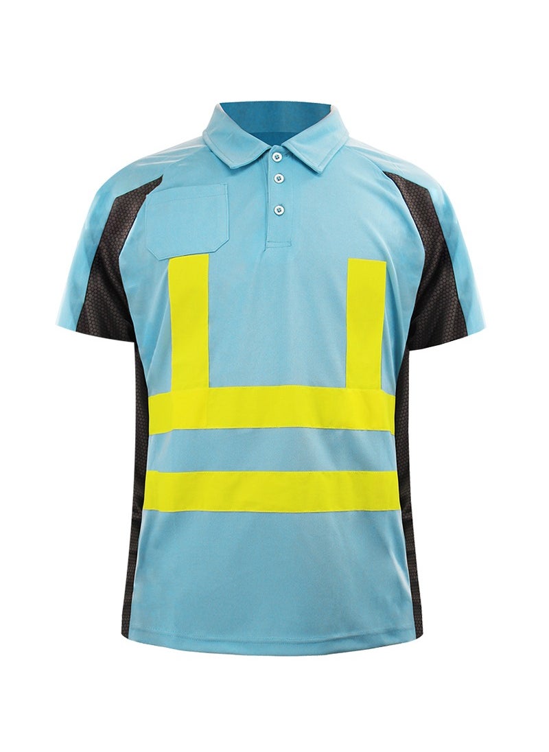 Zuolaya - Safety Polo Shirt with 2 Inchs Reflective Stripes High Visibility T-Shirt Short Sleeves WorkWear Blue/Black - Image 1