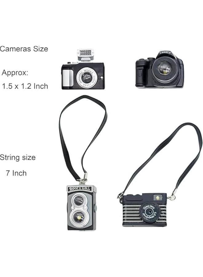 كاميرا صغيرة للدمى من ازوني، كاميرا اس ال ار مصغرة بمقياس 1:4، زينة كاميرا صغيرة مع فلاش وصوت غالق، نموذج كاميرا عتيقة عاكسة مفردة العدسة رقمية، 4 قطع - Image 2