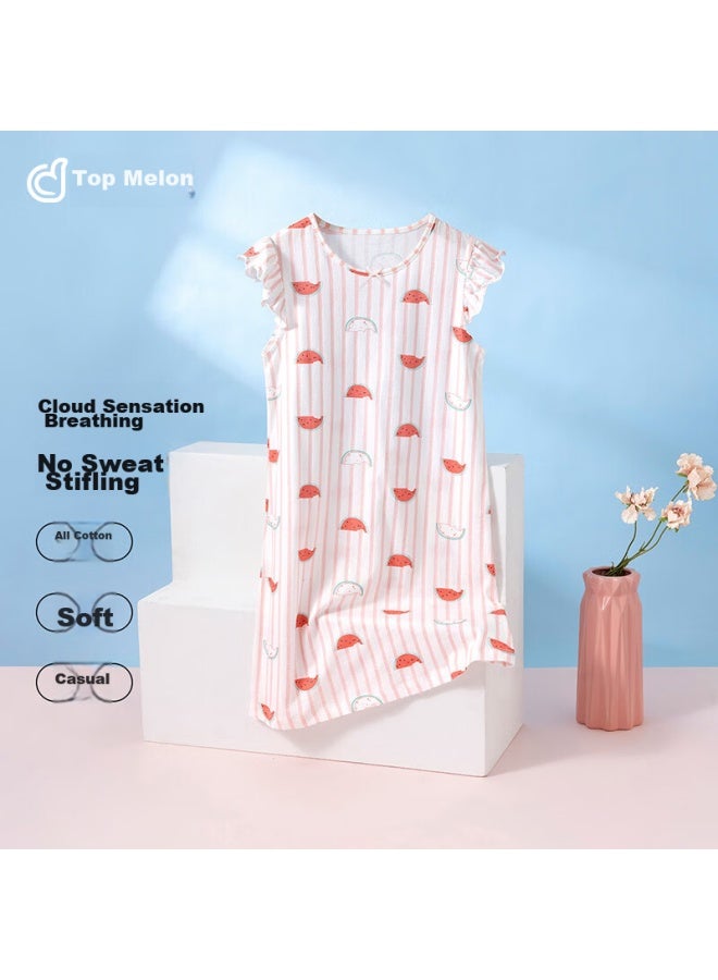 Top melon Dingguagua Girls' Short-sleeve Cotton Nightgown, Summer Lightweight Children's Sleepwear, For Older Girls And Toddlers, 6712 170 - Image 1